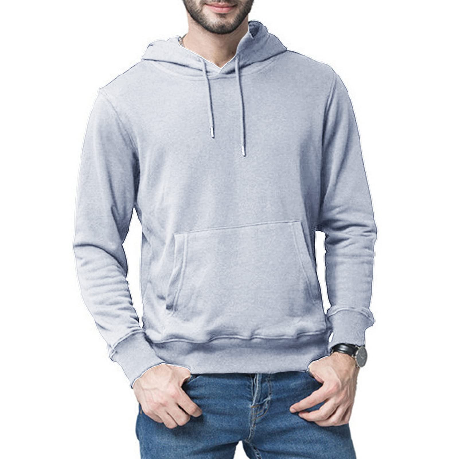 Maiyifu-GJ Men's Solid Athletic Hooded Sweatshirt Casual Long Sleeve Pullover Hoodie Comfy Sports Hoodies with Kanga Pocket (Light Grey,4X-Large)