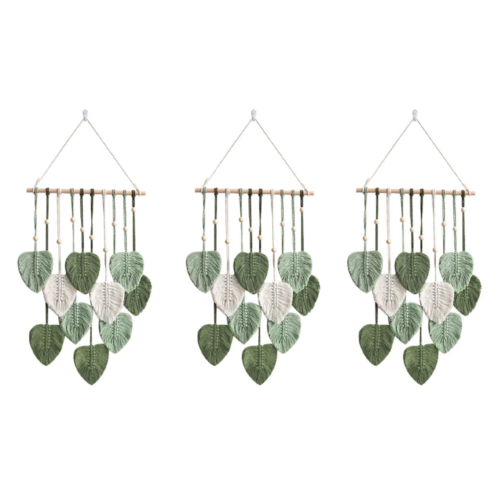 Hndhbfgrt 3X Leaf Macrame Wall Hanging Boho Room Home Decor Woven Aesthetic Wall Tapestry Home Room Wedding Decoration Green