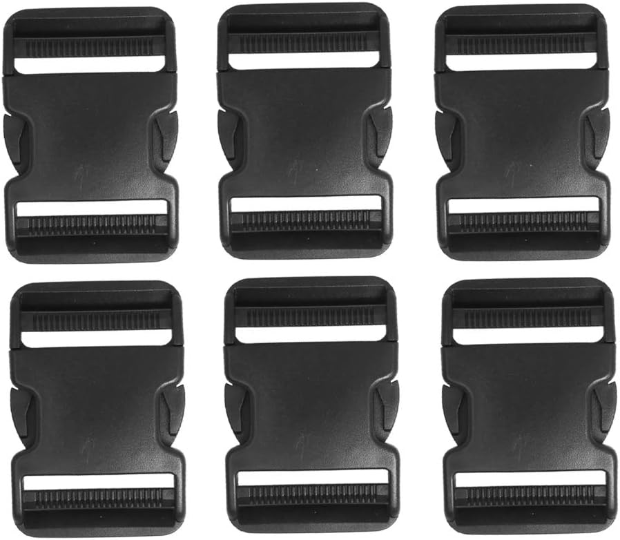 6 Pack 2 Inch Flat Dual Adjustable Plastic Side Release Plastic Buckles for Backpacks,Luggage and Other Outdoor Supplies Black