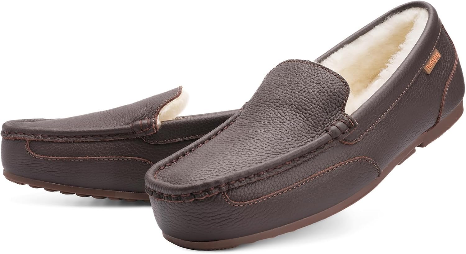 Parfeying Men's Indoor Outdoor Sheepskin Moccasins Slippers Memory Foam Driving Style Shoes - Image 7