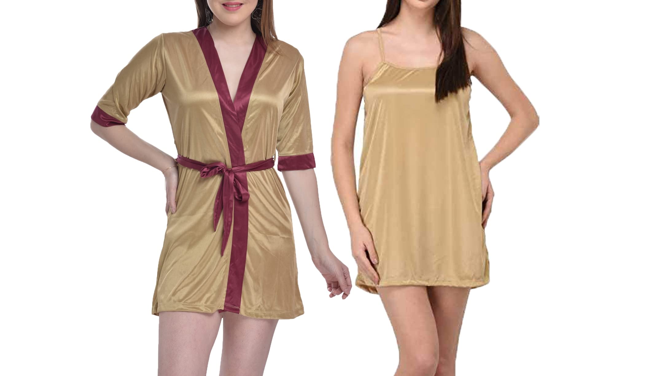 street mart Women’s Regular Stylish Plain Satin Sleeveless 1 Shot Gown/Robe 1 Shot Nighty Set-picture-52