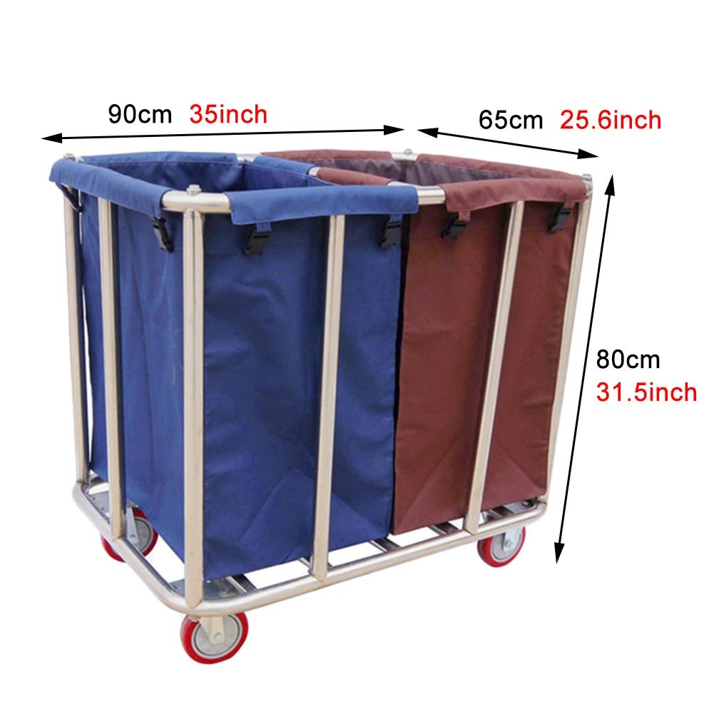 Carrelli manuali mobili Carrello smistatore per Biancheria a 2 sezioni - Carrello per Servizio di Pulizia su Ruote, Carrello per Biancheria per Hotel Cesto per Biancheria