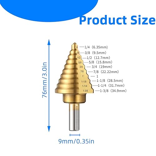 Miniatura 3 de Juego de brocas escalonadas, 4 brocas de metal HSS con revestimiento de titanio, vástago hexagonal y triangular, punta en forma de X de 118 para