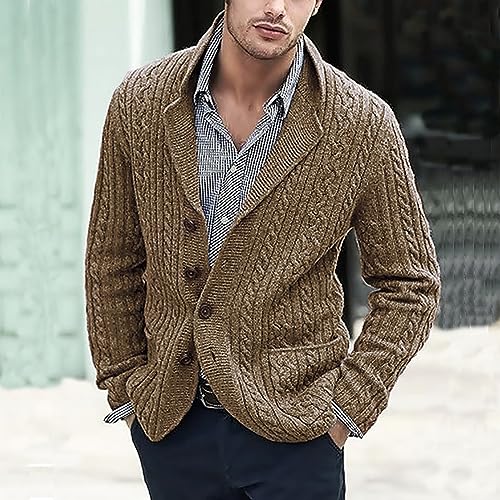 Mens Casual Cardigan Sweater Slim Fit Button Down Long Sleeve Cable Knitted Sweater Outerwear with Pockets2