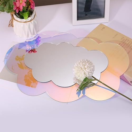 Miniatura 4 de CHENGHONG Espejo acrílico arcoíris de forma irregular, ondulado, estético, para pared, decoración de pared acrílica (estilo nubes, 17 x 11