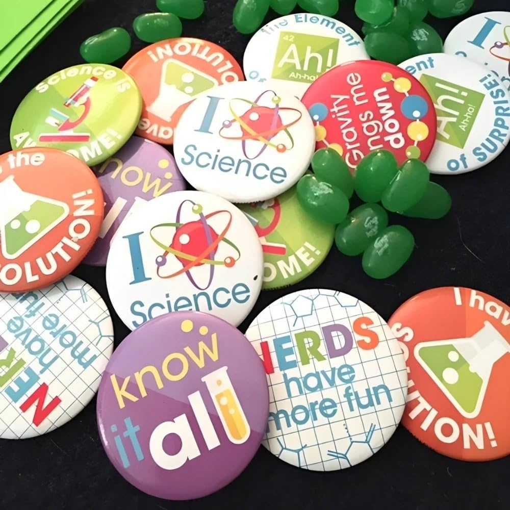 Fun Express Wissenschaftsparty-Mini-Knöpfe-Set – lustige Partygeschenke und Klassenzimmer-Zubehör für Kinder – perfekt für Wissenschaftspartys, pädagogische Veranstaltungen und Lehrer-Belohnungen –