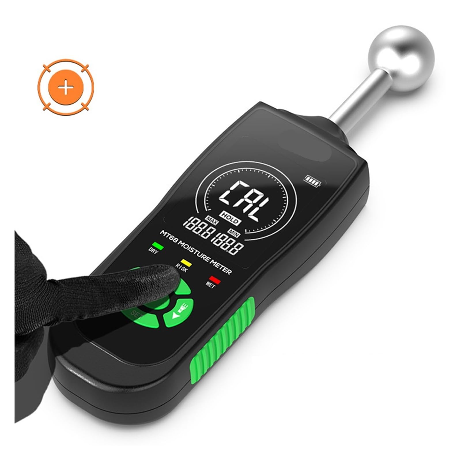 Feuchtigkeitsmesser, Digitaler Feuchtigkeitsmesser ohne Stift, Alarm, Holzfeuchtigkeitsmesser, hintergrundbeleuchteter LCD-Bildschirm, Feuchtigkeitstester