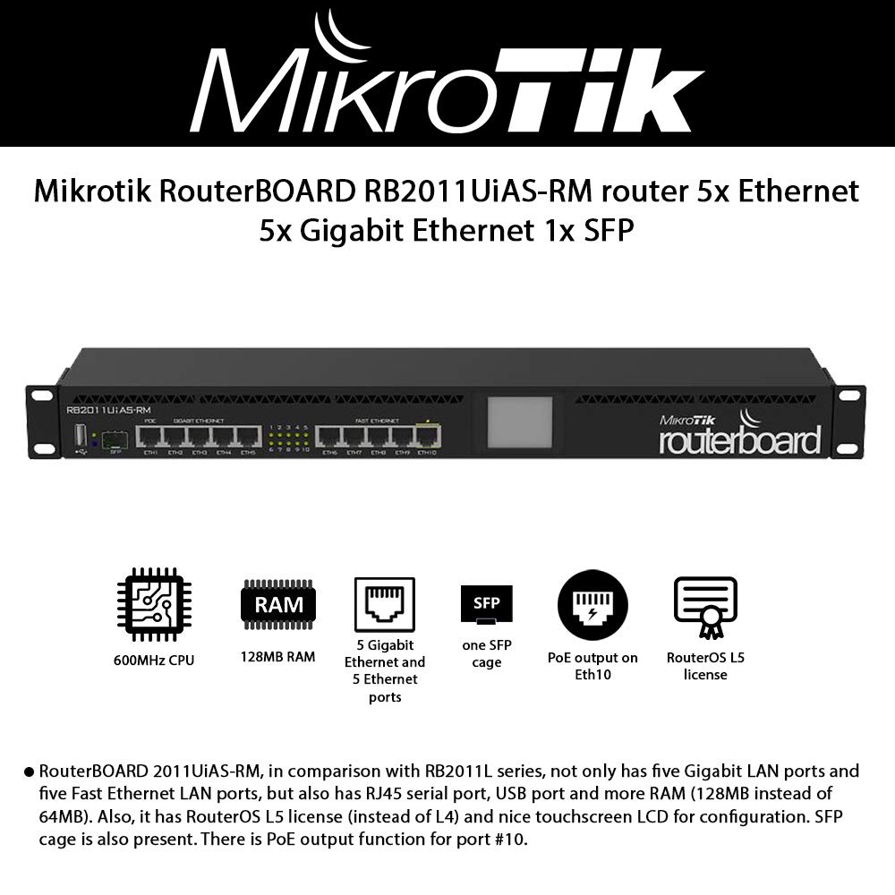 Amazon | MikroTik RB2011UiAS-RM Routerboard Rackmount 5xLAN 5xGbit