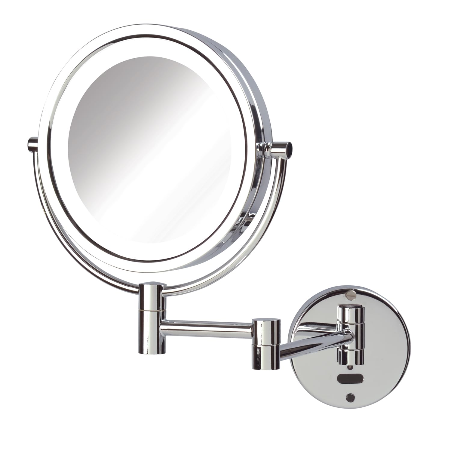 Sharper Image Wall-Mounted Lighted Motion Sensor Makeup Mirror - 8X-1X Magnification - 8.5-Inch Diameter Mirror Extends 14” - Chrome Finish - Comes with 8’ Charging Cord - Model JRT9500CL