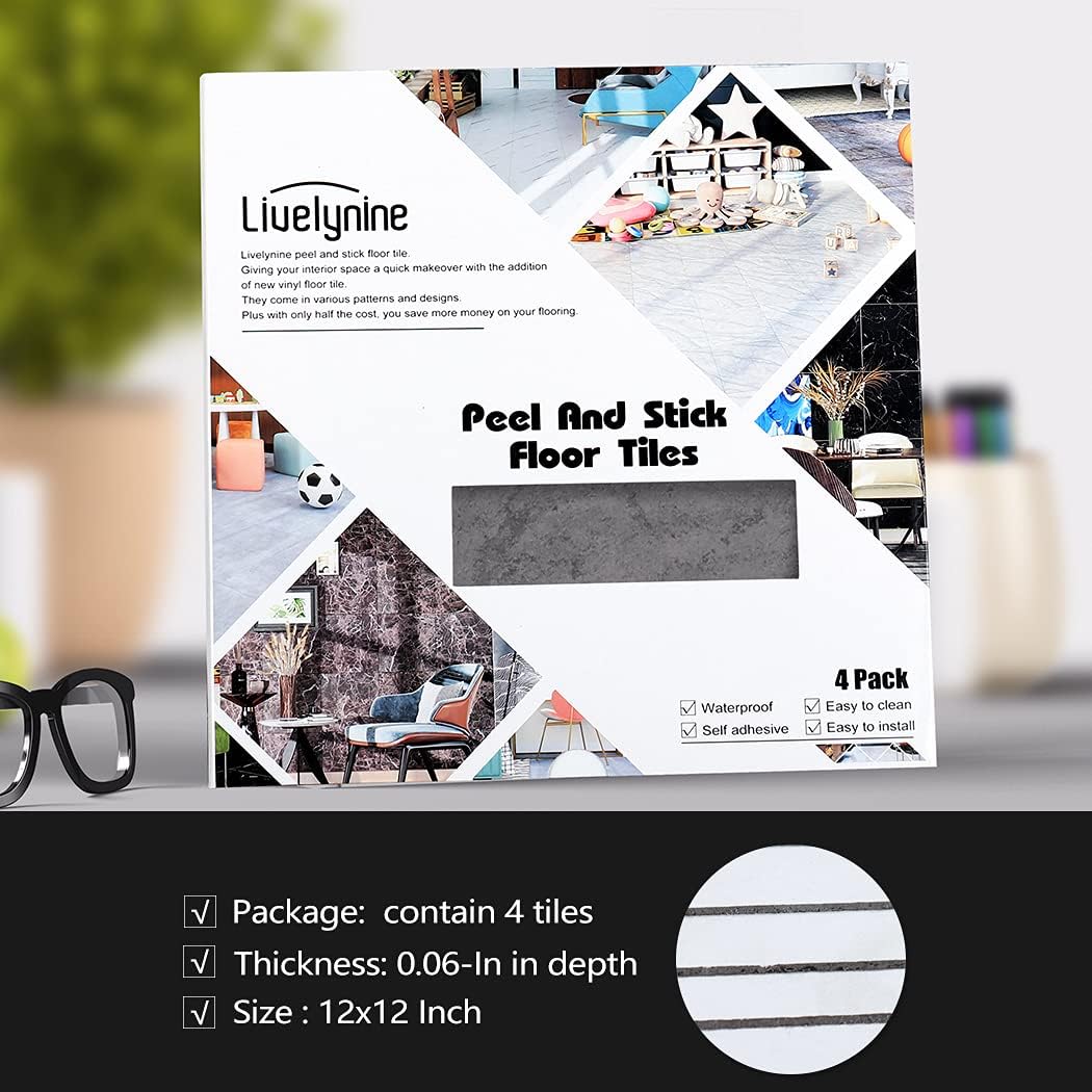 Livelynine Pavimento PVC Adesivo Bagno Impermeabile Piastrelle Adesive Pavimento Cucina Antiolio Mattonelle Adesive Pavimenti 30x30 Cemento Grigio Pavimenti PVC Adesivi Interni Soggiorno, 4 Piastrelle