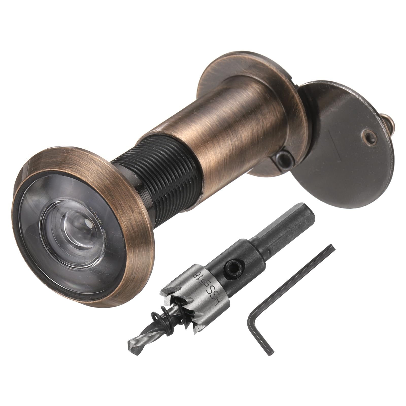 sourcing map Door Peephole, Door Viewer Peephole with 16mm/0.63'' Drill Bit Kit Fit 1-2/5'' to 2-2/5'' Front Door 200 Degree Wide Angle Peepholes Reverse Privacy Covers, Red Brushed