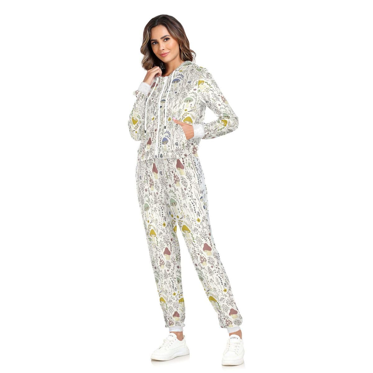 Conjunto deportivo de 2 piezas para mujer, diseño de hongos y plantas silvestres, conjunto deportivo de manga larga