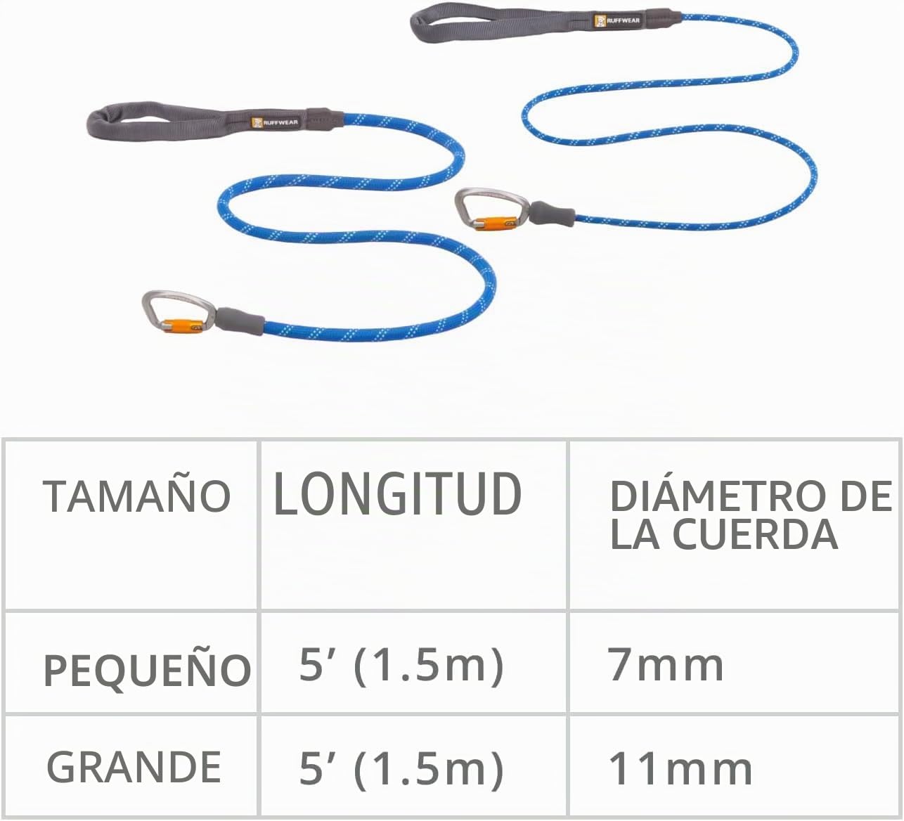 Ruffwear Knot-a-Leash Correa reflectante para perros de 1,5 m con asa acolchada, correa para perros ligera y resistente, correa antienredos, mosquetón de bloqueo seguro, L, piscina azul