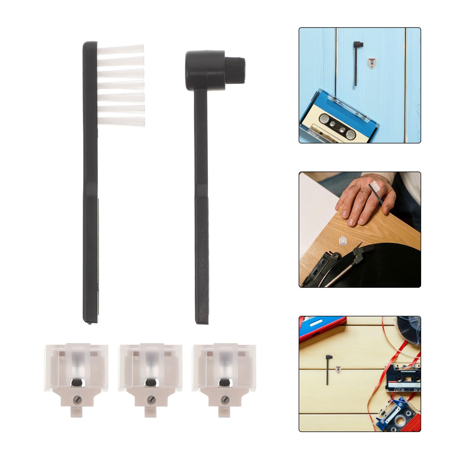 GALPADA Puntina per Giradischi in Vinile con Spazzola di Pulizia Bianca, Set, Materiale Plastico e Metallo, per Ripristino Suono e Pulizia Professionale in Casa