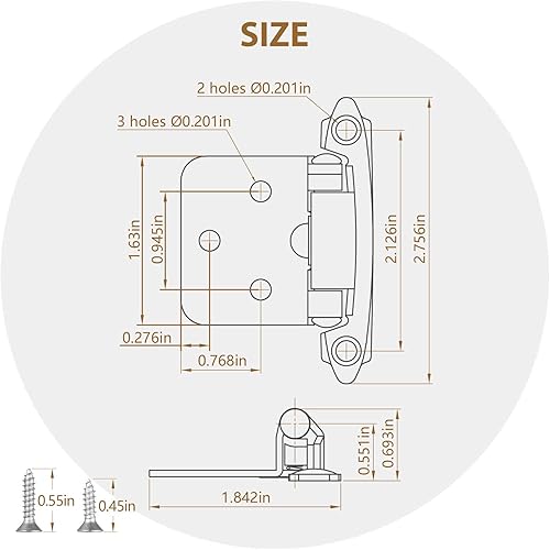 Miniatura 6 de Bisagras de níquel satinado para cocina, 10 pares de bisagras de puerta de gabinete de níquel cepillado de 2-18 pulgadas, bisagras de puerta de