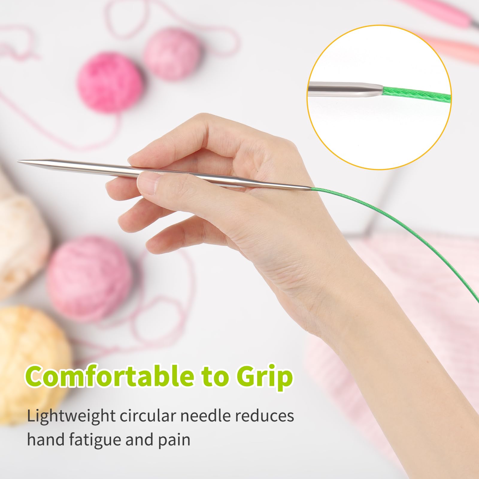 Coopay 2.75mm Circular Knitting Needles 80cm Long, Metal Circular Needles with Flexible Cable - Image 4