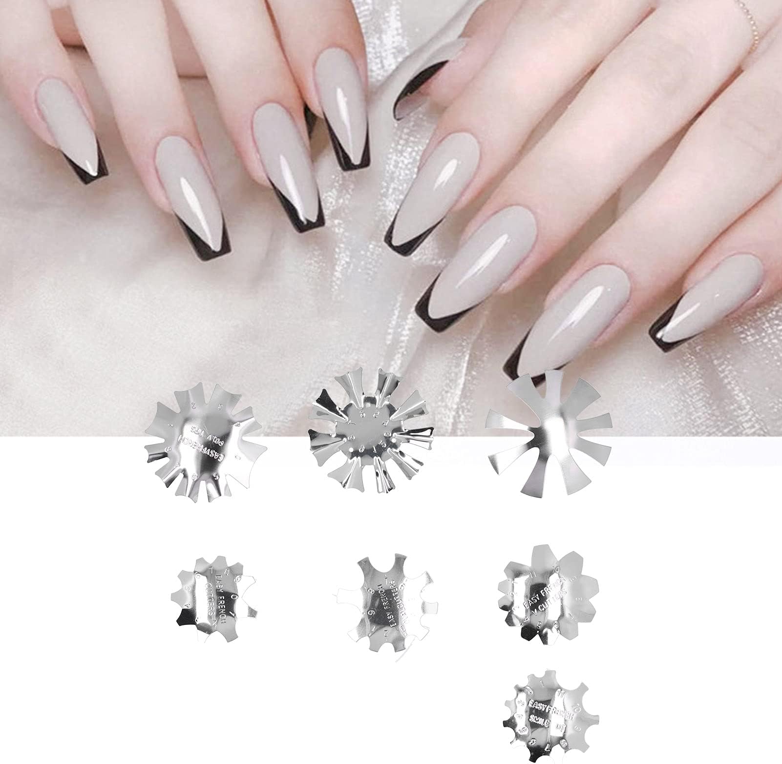 Generic Nail Edge Trimmer, Easy to Use Nail Manicure Edge Trimmer Artistic 7pcs for Home for Beginners for Nail Schools for SPA for Manicurists for Nail Salons(A-G Silver)