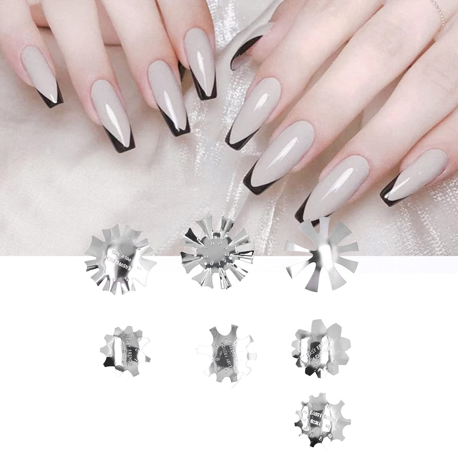 Generic Nail Edge Trimmer, Easy to Use Nail Manicure Edge Trimmer Artistic 7pcs for Home for Beginners for Nail Schools for SPA for Manicurists for Nail Salons(A-G Silver)