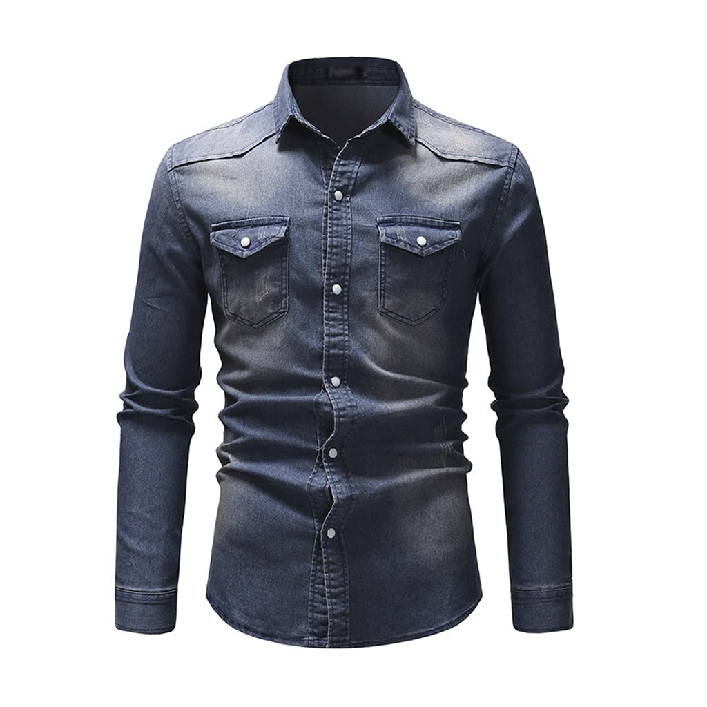 Chaquetas Camisa Vaquera de Manga Larga para Hombre Camisa Vaquera de algodón sólido de Primavera para Hombre Camisas Informales de Primavera para Hombre