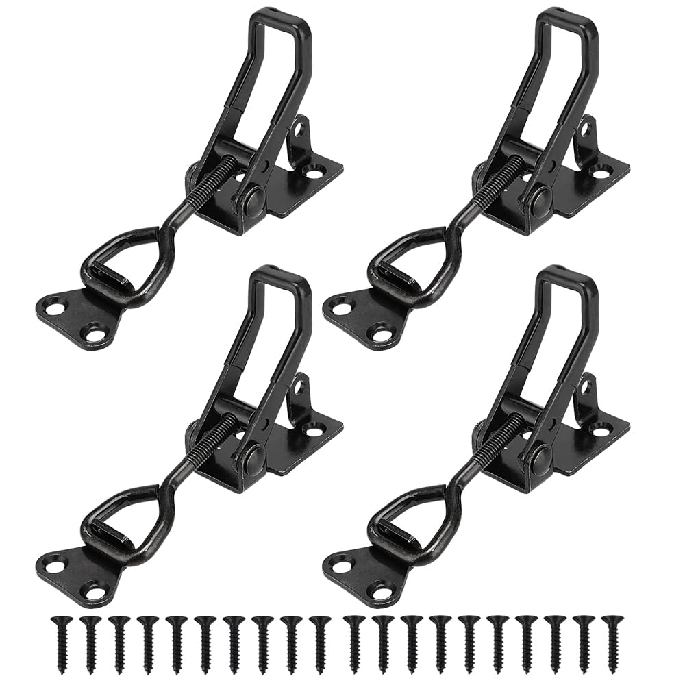E-TING 4Pack Heavy Duty Toggle Clamp Latch 300Kg 661Lbs Holding Capacity 4003 Pull Latch Clamps Black Adjustable Quick Release Hasp Clamps for Smoker Cabinet Boxes Case Trunk Jig Metal Catch Set