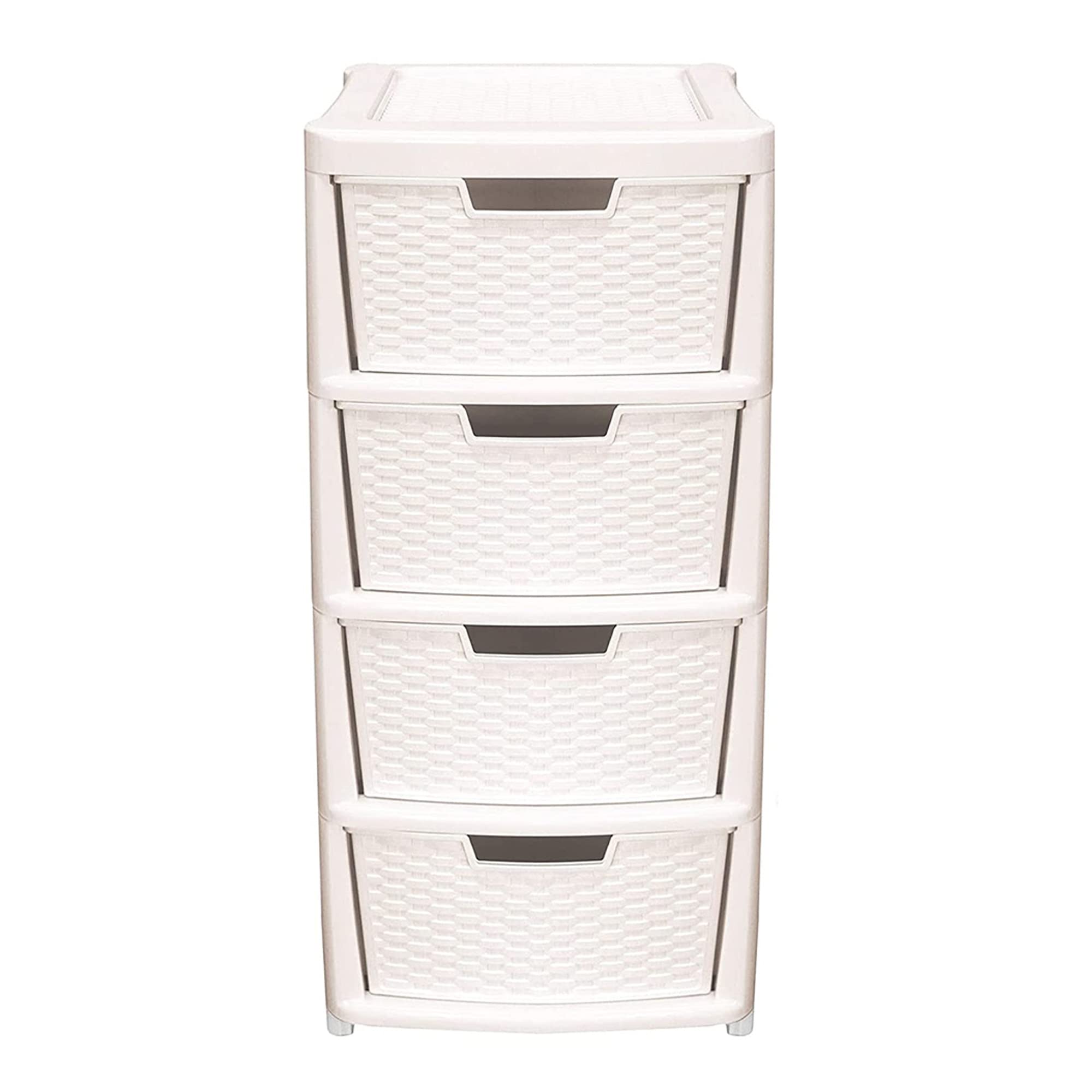 Home Office Schools Offices Large Cream Rattan 4 Spacious Drawer Plastic Modular Storage Tower Unit (1)