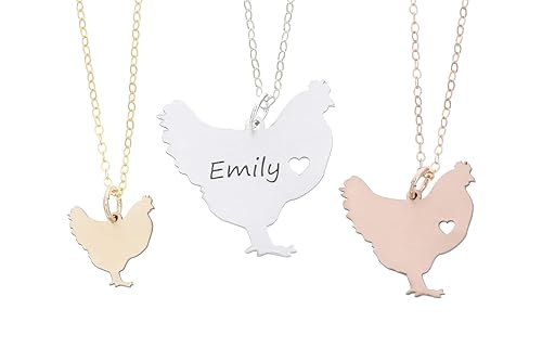 Collar de pollo – IBD – Regalo de mamá de granja urbana – Personalizar fecha de nombre – Opciones de tamaño – Plata de ley 14 quilates relleno de