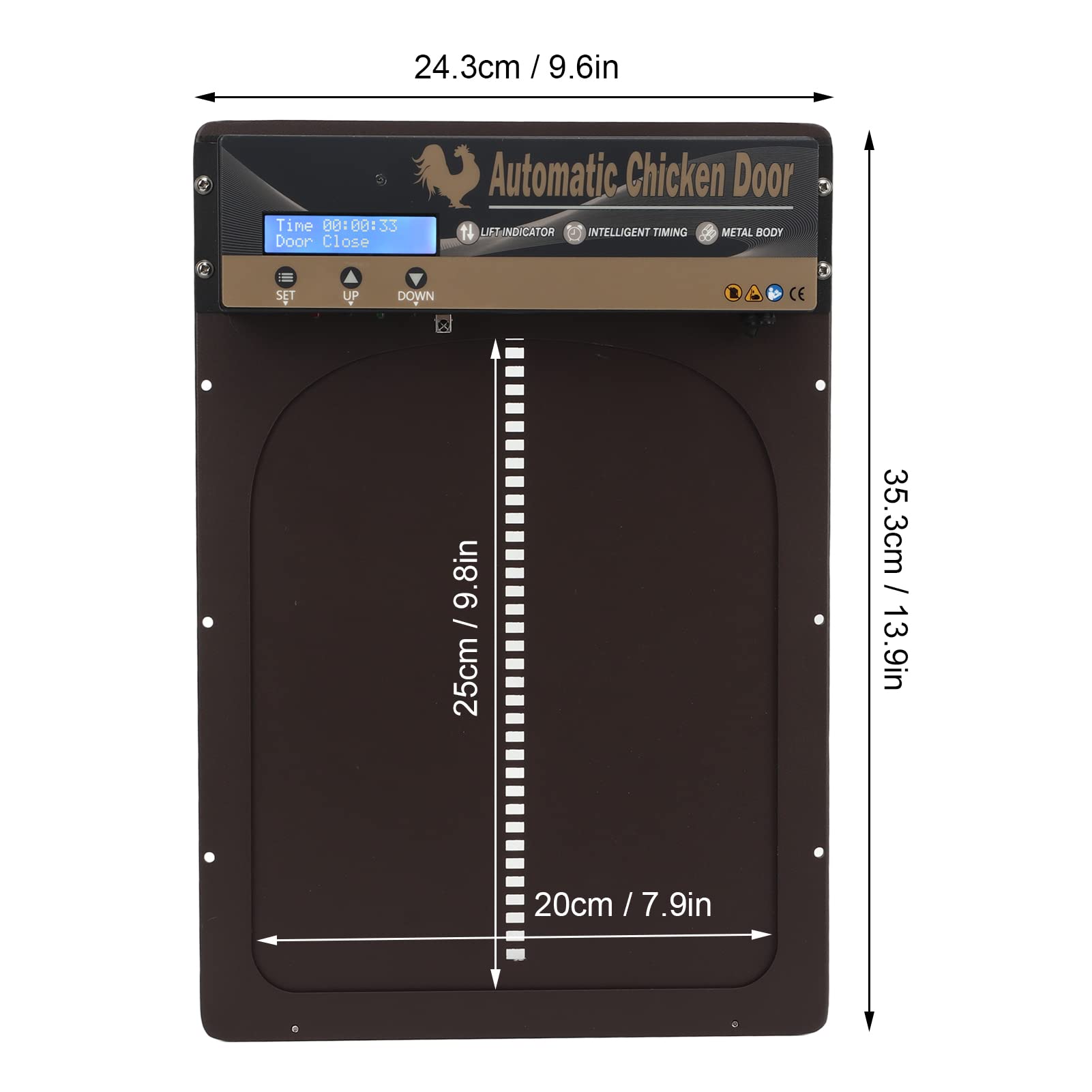 Porta Automatica per pollaio, Apertura ad energia Solare 3 in 1 con Timer, sensore di Luce, 2 Tipi di Alimentazione, Porta sicura per pollai e Anatre, Marrone