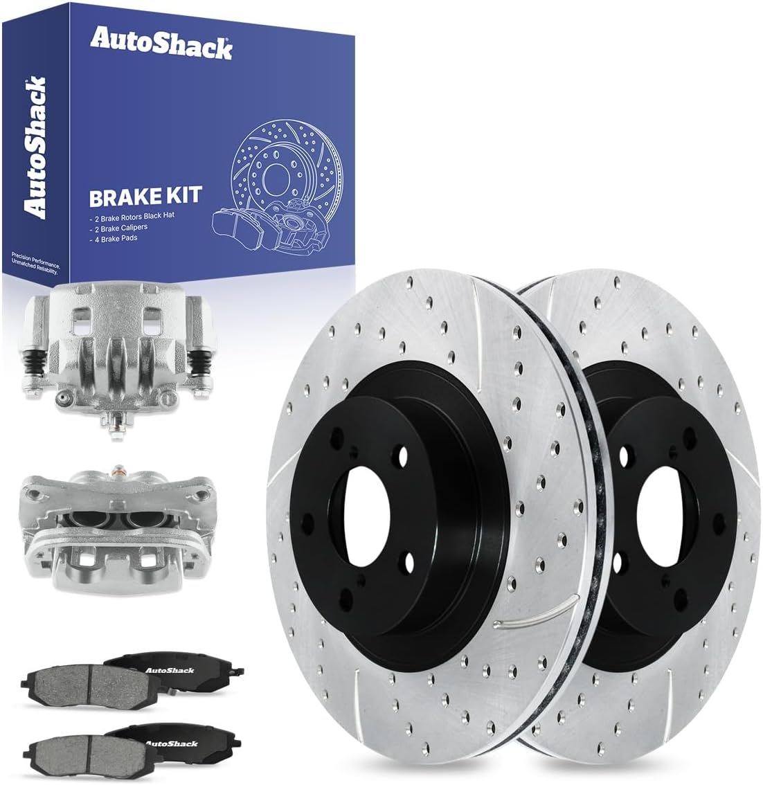 Auto Shack Front Vented Drilled & Slotted Brake Kit with Ceramic Pads and Calipers