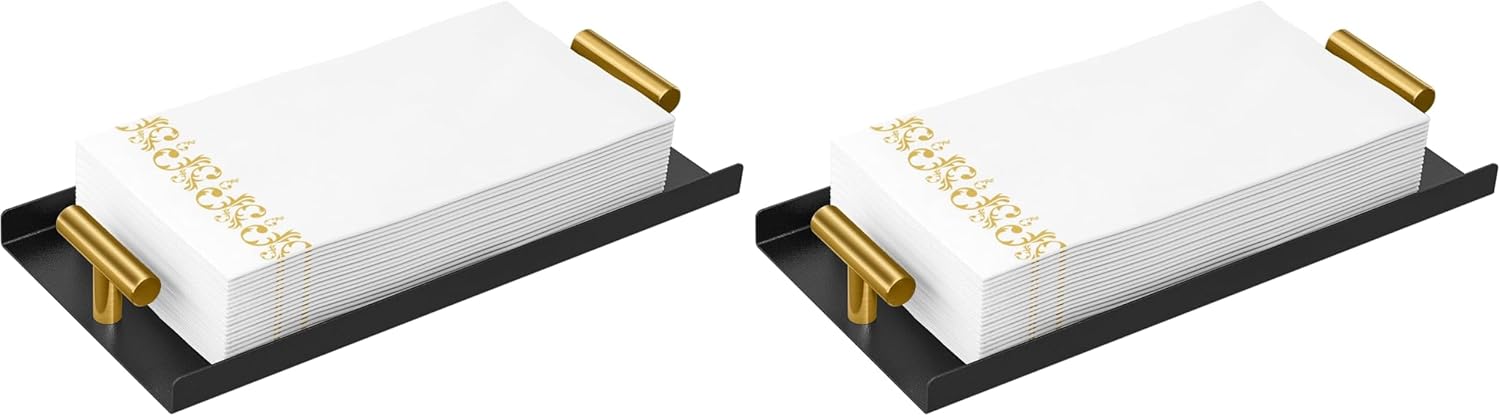 Napkin Holder for Bathroom, Guest Towel Holder Tray for Bathroom, Marble Guest Napkin Holders with Golden T-Handle, Disposable Hand Towel Tray for Guest Room, Table, Kitchen