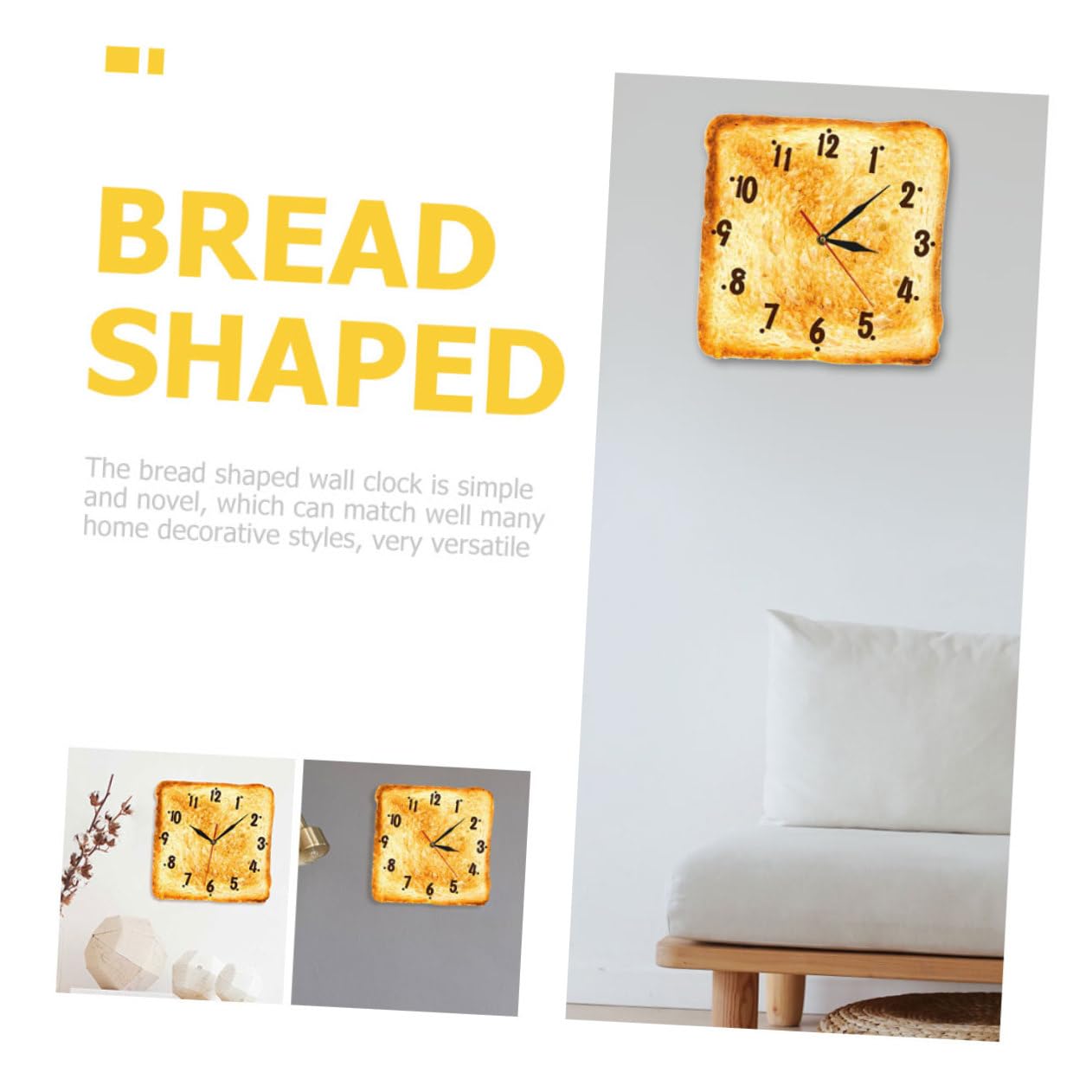 Reloj de Pared Colgante Moderno Forma de Pan de Plástico para Decoración de Cocina y Panadería, Diseño Versátil y Función de Preciso