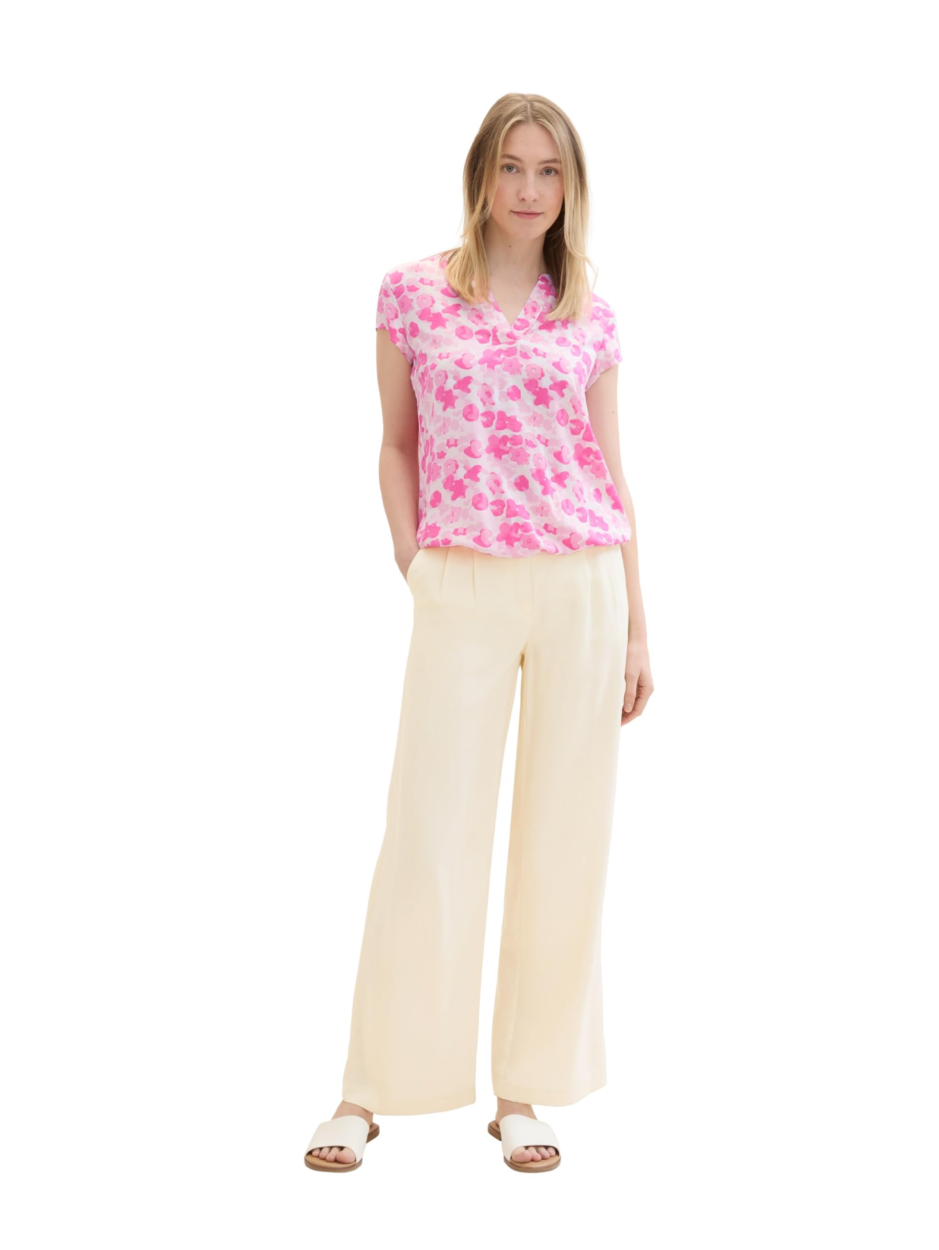 TOM TAILOR Damen Kurzarm-Bluse mit Muster , pink small floral design, 32 – Ansicht 2