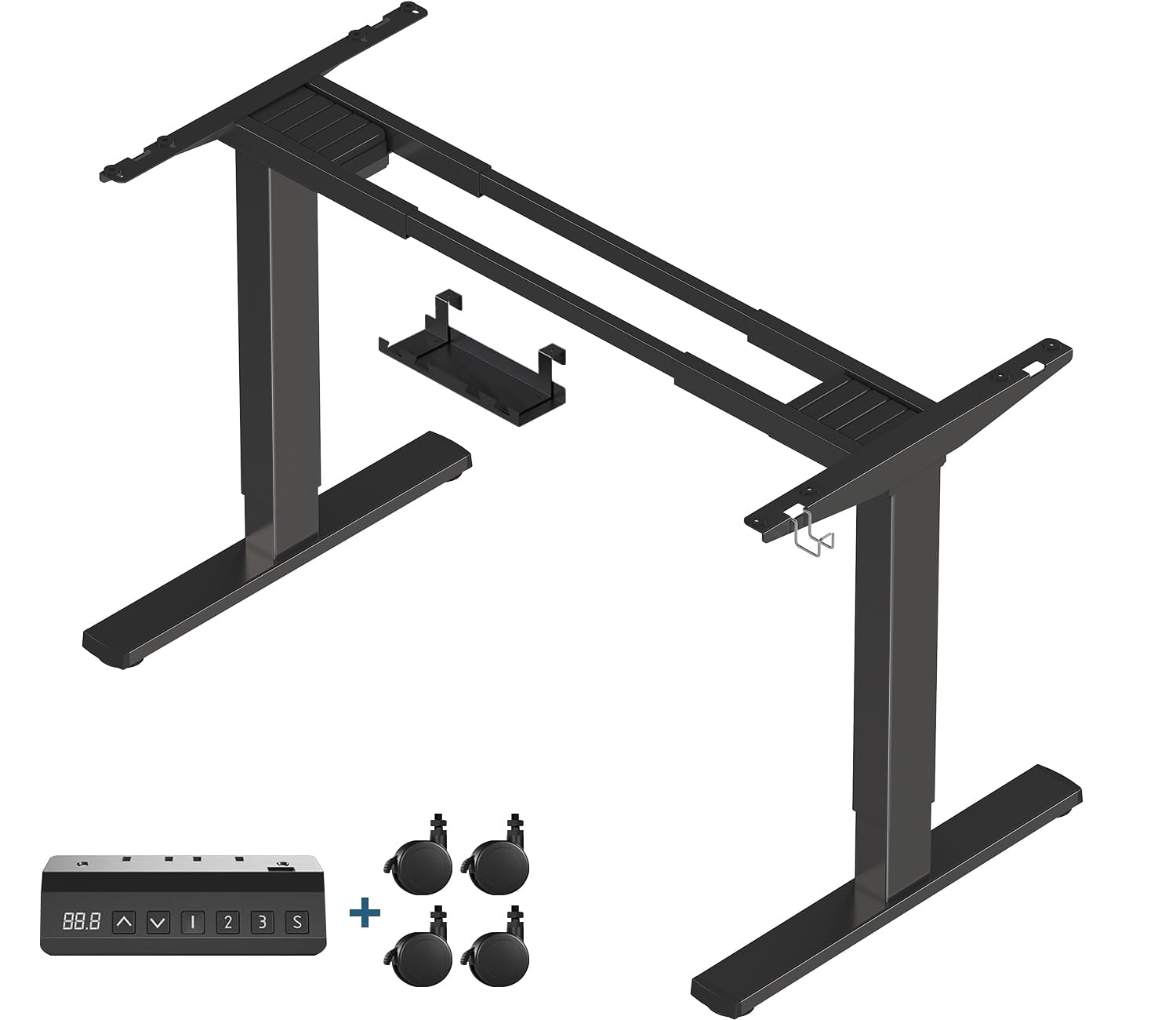 Flamaker Höhenverstellbarer Schreibtisch mit 2 Motoren und 100KG,Elektrischer Höhenverstellbarer Schreibtisch Gestell,Tischbeine Höhenverstellbar mit Kabelbox, Räder Standing Desk（Schwarz）