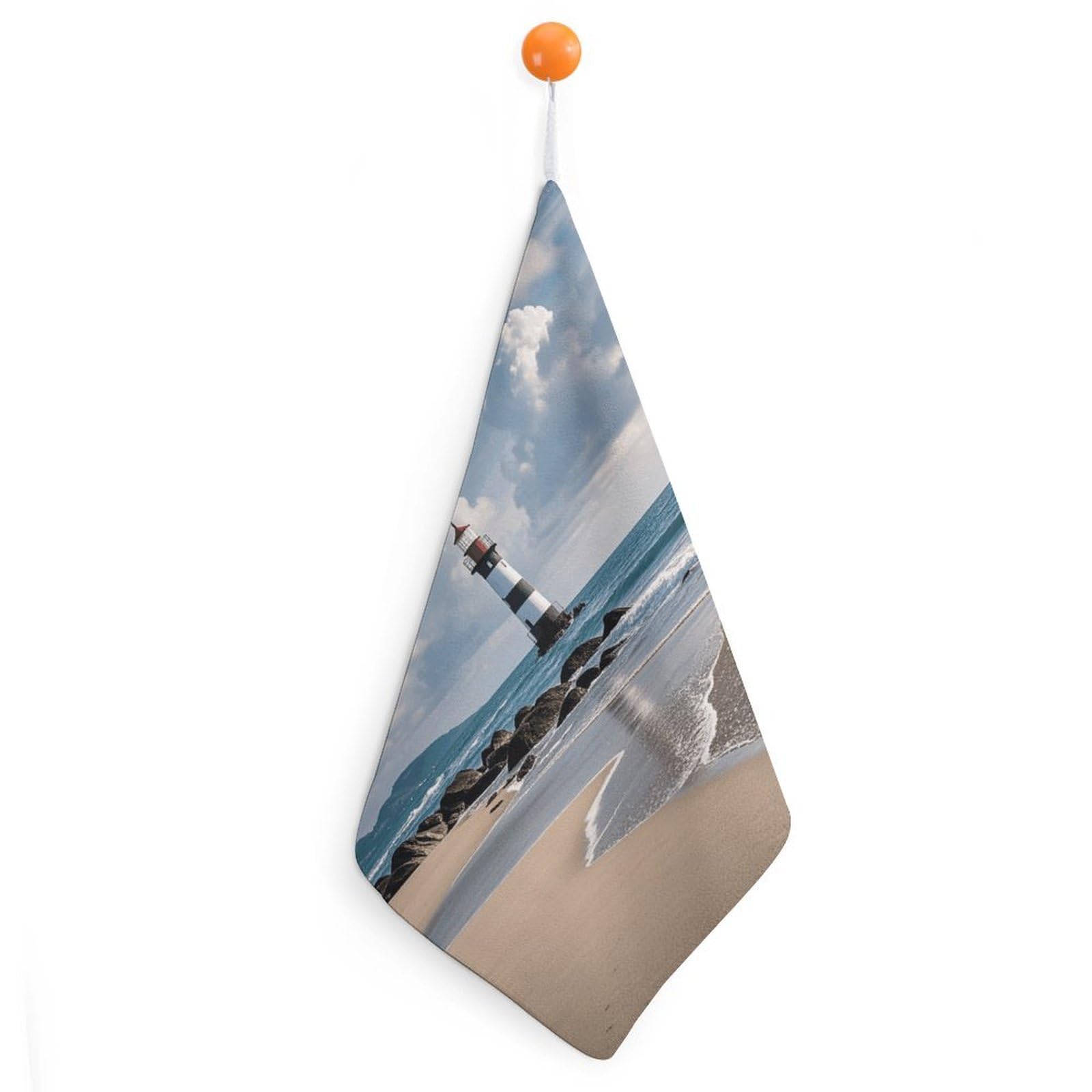 VstaDank Sea Lighthouse Sandbeach Hand Towel Skin Friendly Face Towel Machine Washable Washcloth Reusable Makeup Remover Cloth Soft Feel Fingertip Towels Multi-Purpose Wash Cloth for Bathroom