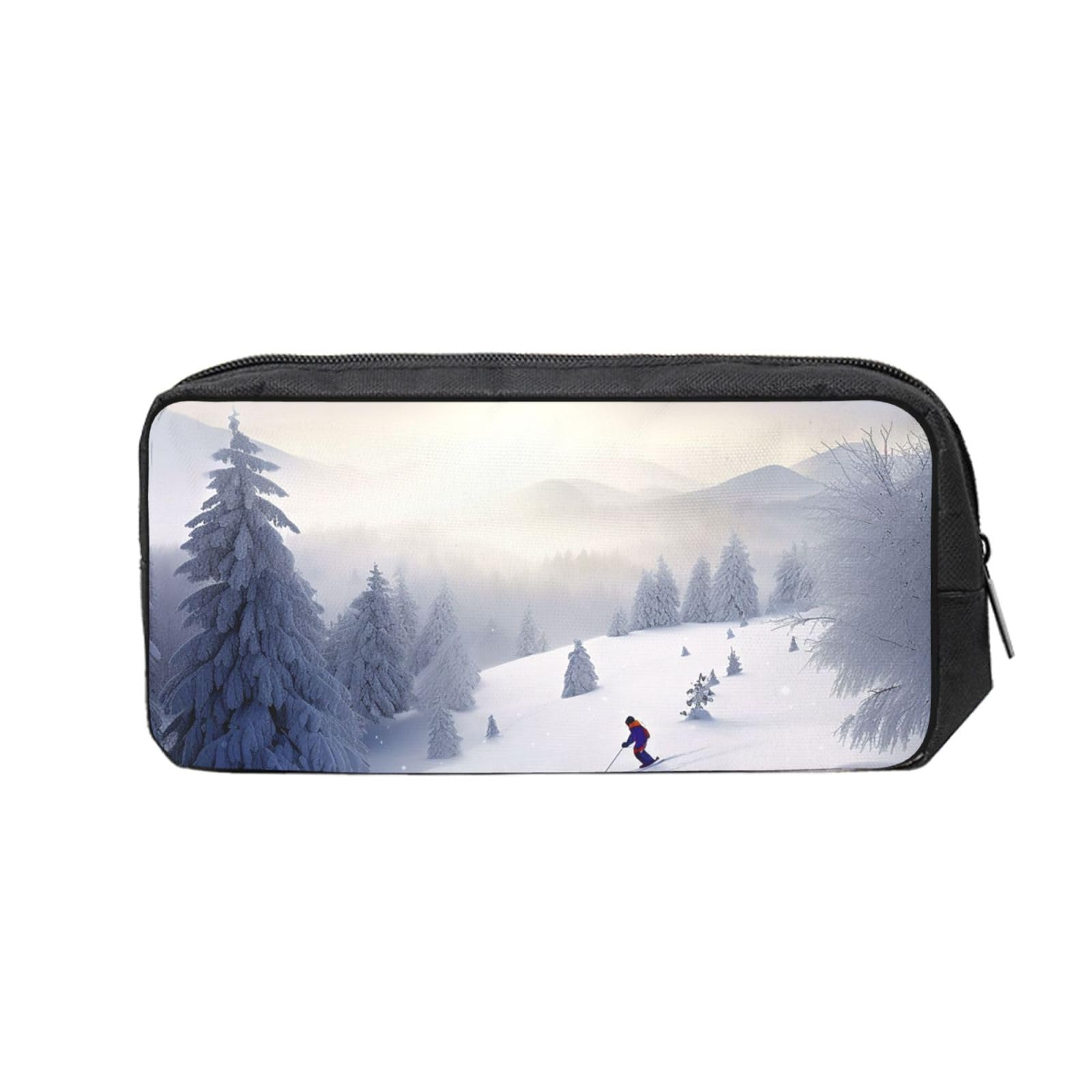 FodPand Winter Skiing Pencil Case Large Capacity Pencil Pouch With Zippers Portable Waterproof Pencil Bag Makeup Pouch Cosmetic Bag For Women Men