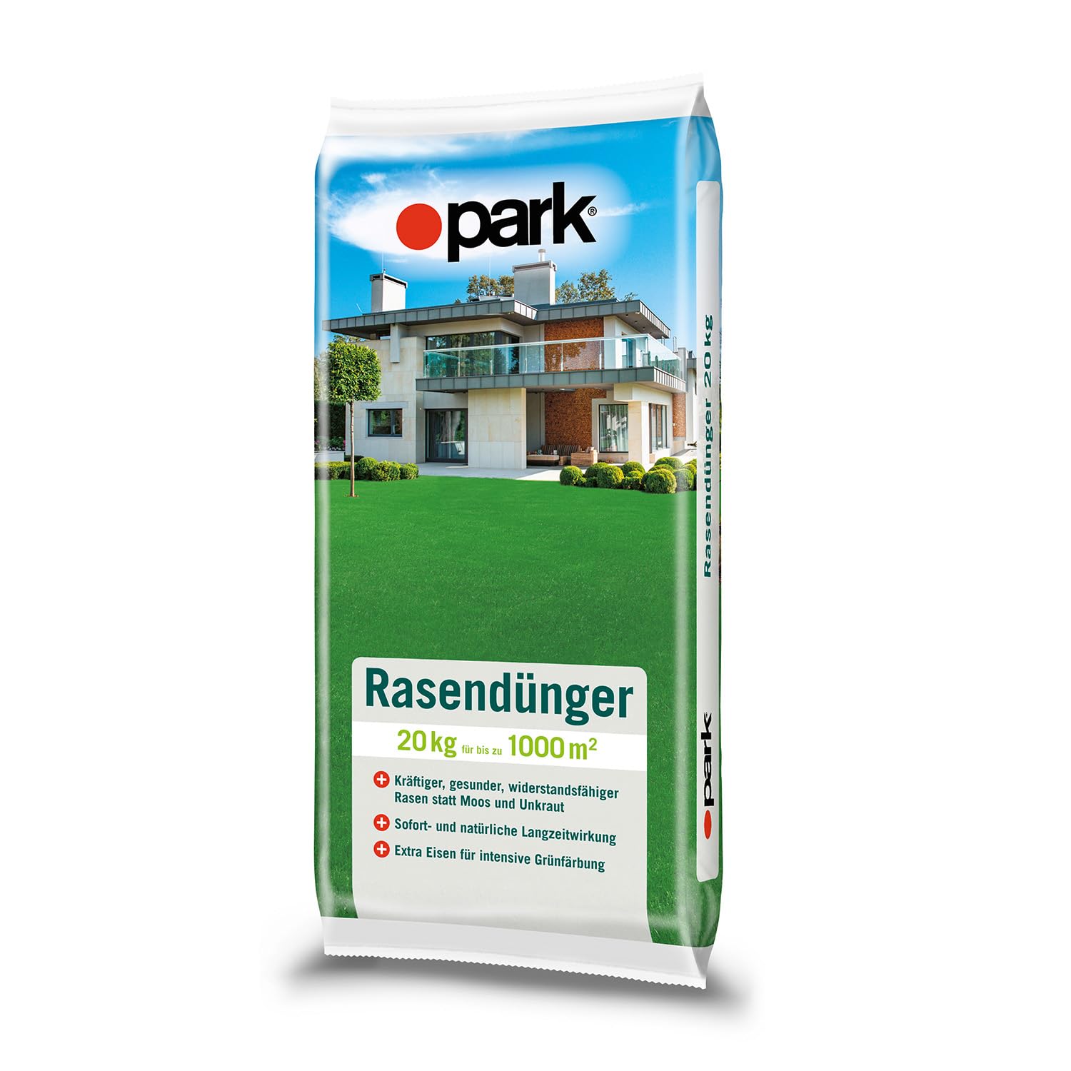 Park Rasendünger 20kg für bis zu 1000m², sorgt für einen gesunden, tiefgrünen und widerstandsfähigen Rasen statt Moos und Unkraut