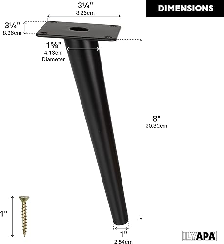 Miniatura 10 de Ilyapa Patas oblicuas cónicas de metal para muebles, juego de 4 patas de repuesto modernas de mediados de siglo para sofás, sillas, mesas