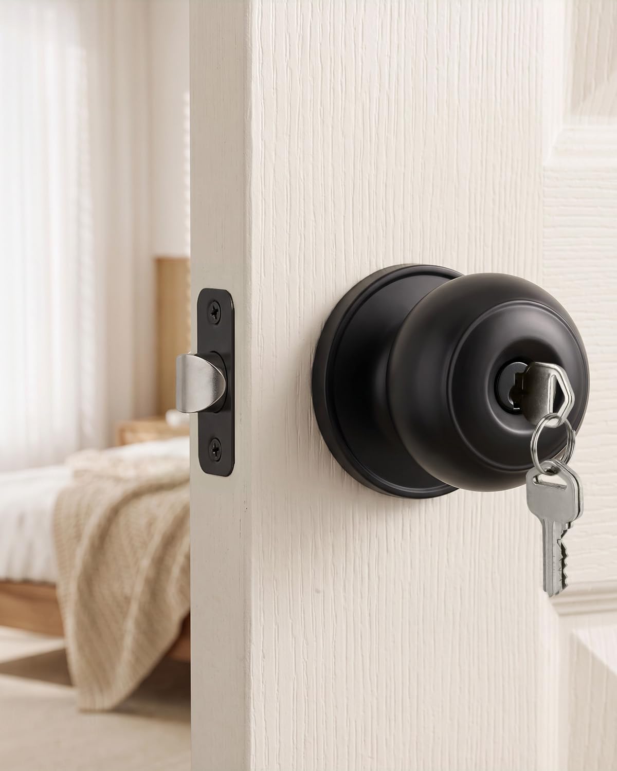 Haidms Matte Black Door Knobs with Lock & Key -3