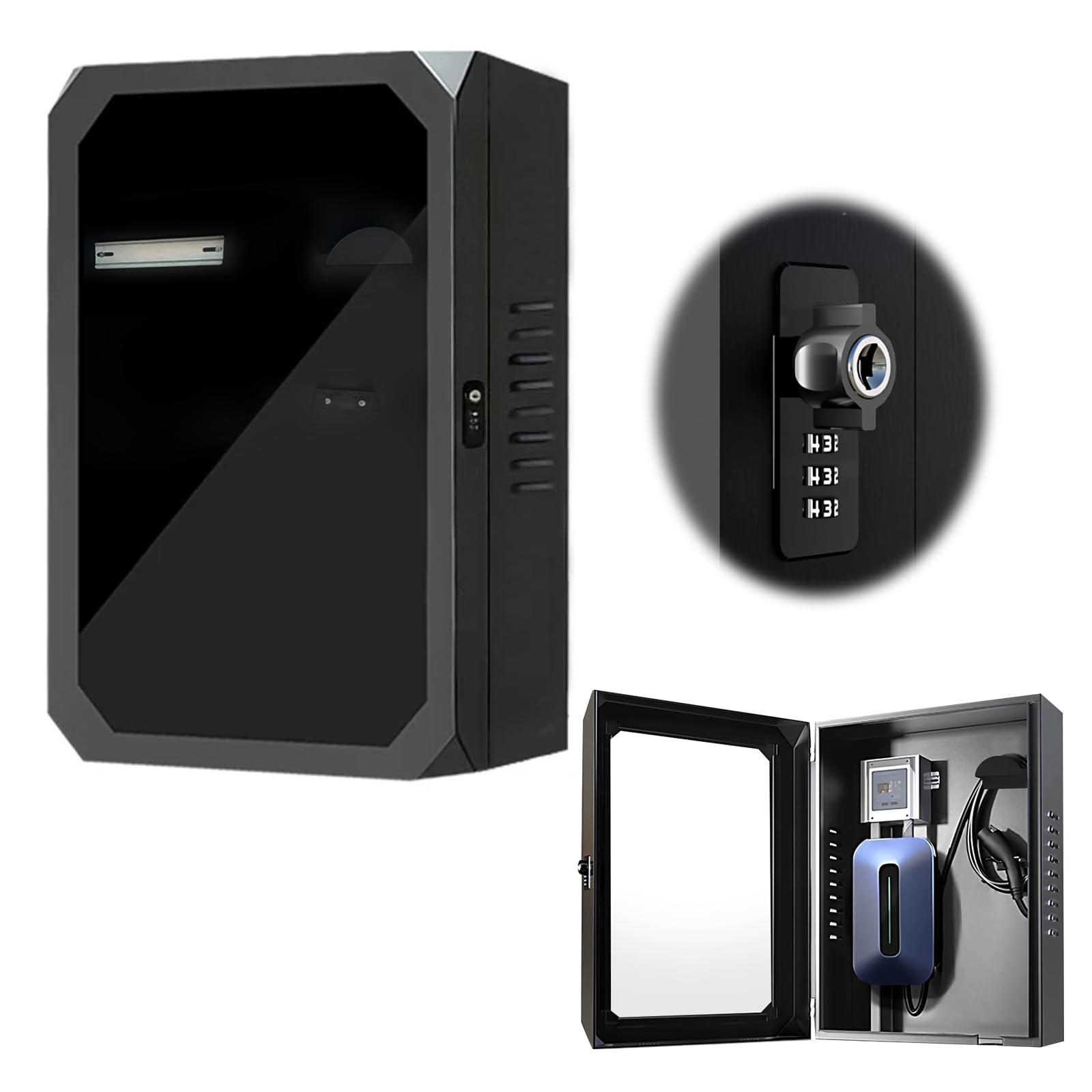 Caja de protección para Wallbox con ventana de vidrio transparente, carcasa para cargadores de vehículos eléctricos con cerradura de seguridad digital, cubierta universal resistente a la