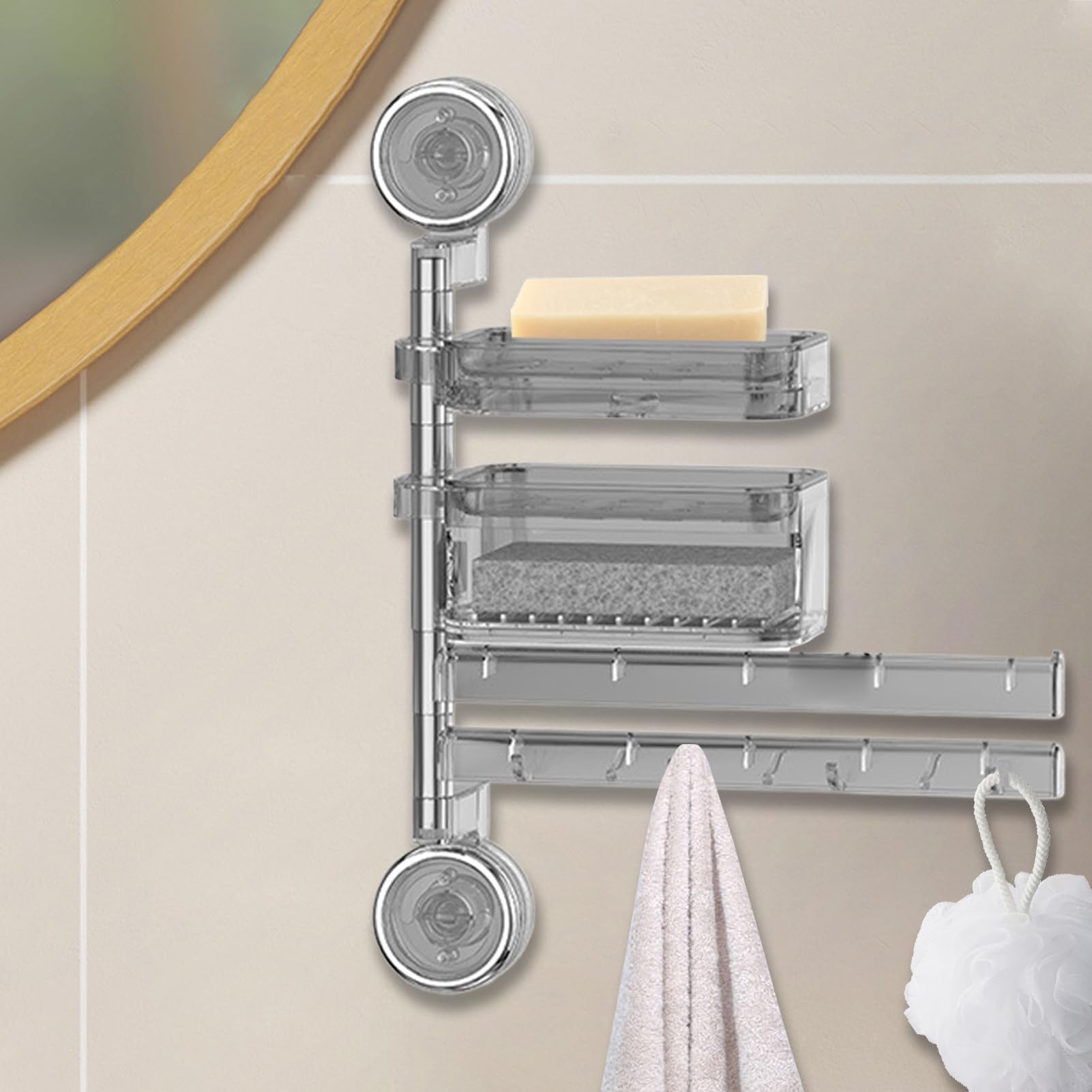 Toallero de Baño con VentosaSoporte para Toallas y Jabón Estante y Gancho Multifuncional para Dormitorio Cocina y PiscinaOrganizador Práctico y Estiloso