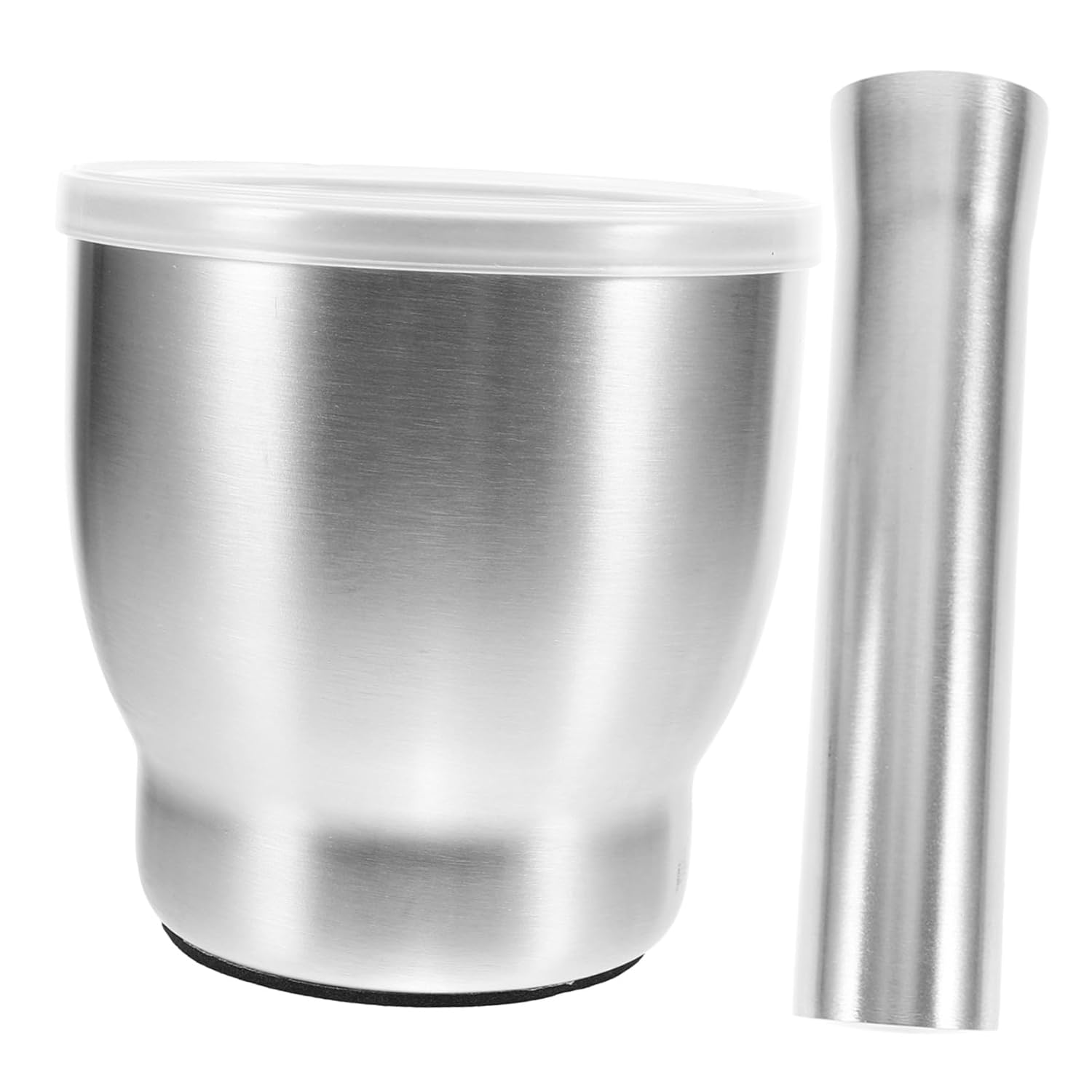 Stainless Steel Garlic Mortar and Pestle with Rod and PP Lid Ergonomic Design for Efficient Grinding and Pounding Garlic Herbs and Pills Household Kitchen Utensil