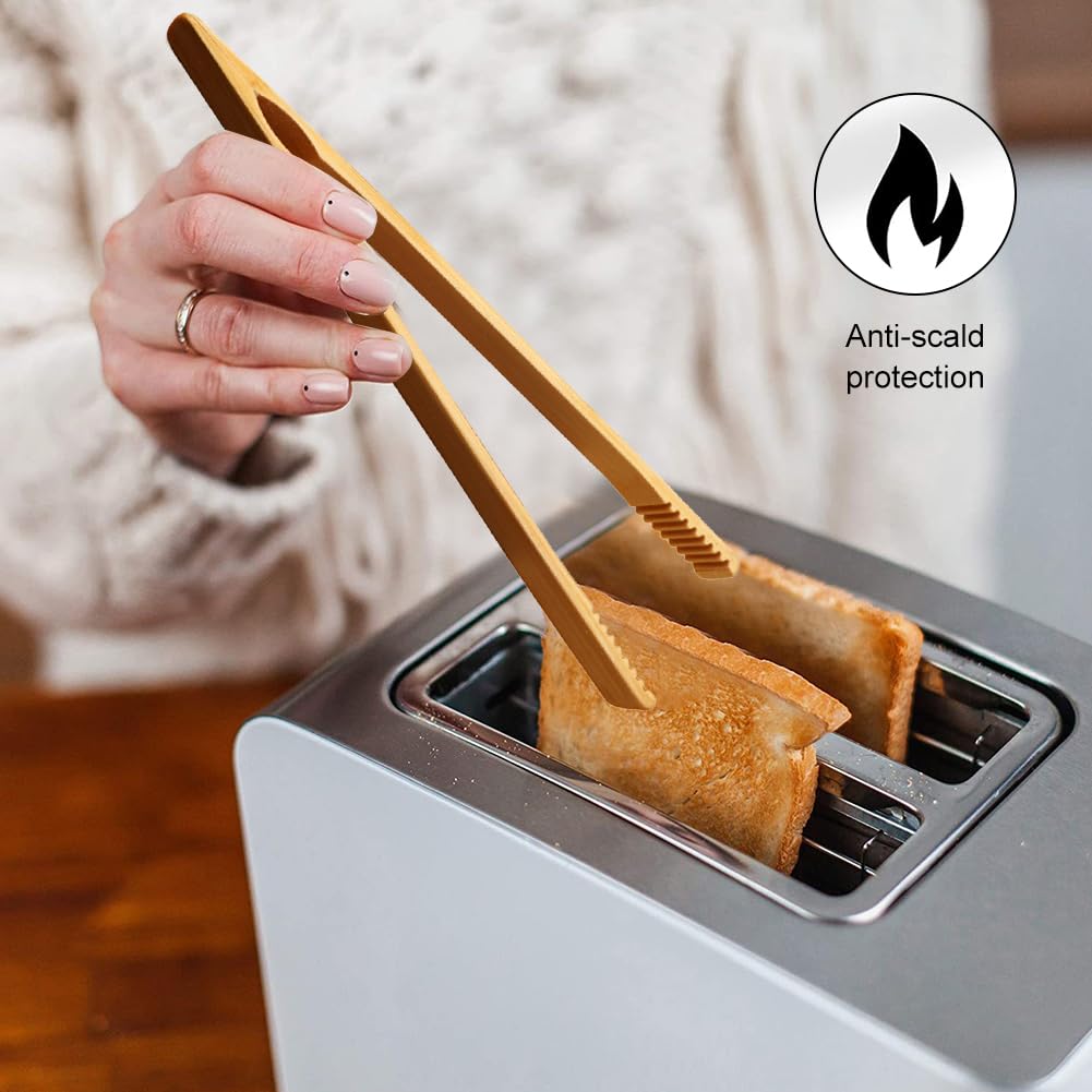 Pinze Da Cucina In Bambù 25cm - Per Pane, Insalate, Barbecue, 2 Pezzi, Antiscottatura - Foto 5