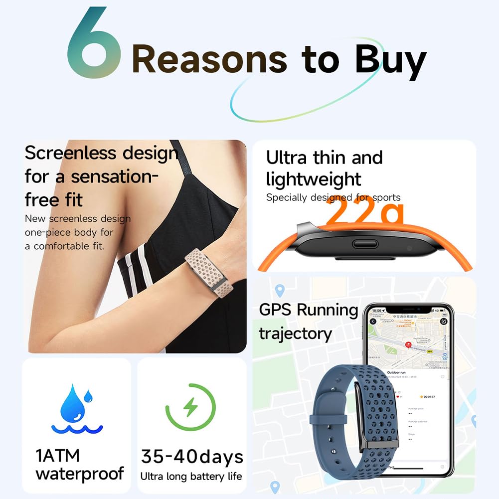 Elprico Banda de Rastreador de Fitness sin Pantalla, Actividad Impermeable y Monitor de Sueño con Batería de 45 Días, Banda de Salud Inteligente para Hombres y Mujeres (Black)