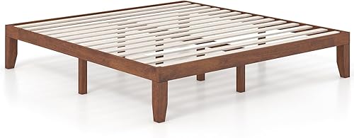 KOMFOTT Base de cama de plataforma de madera de 14 pulgadas, tamaño King, base de colchón de madera maciza con marco de madera de goma, soporte de