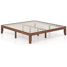 Mellow Naturalista Classic 12 Inch Solid Wood Platform Bed with Wooden Slats, Cal King, Cherry