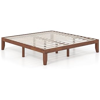 Mellow Naturalista Classic 12 Inch Solid Wood Platform Bed with Wooden Slats, Cal King, Cherry
