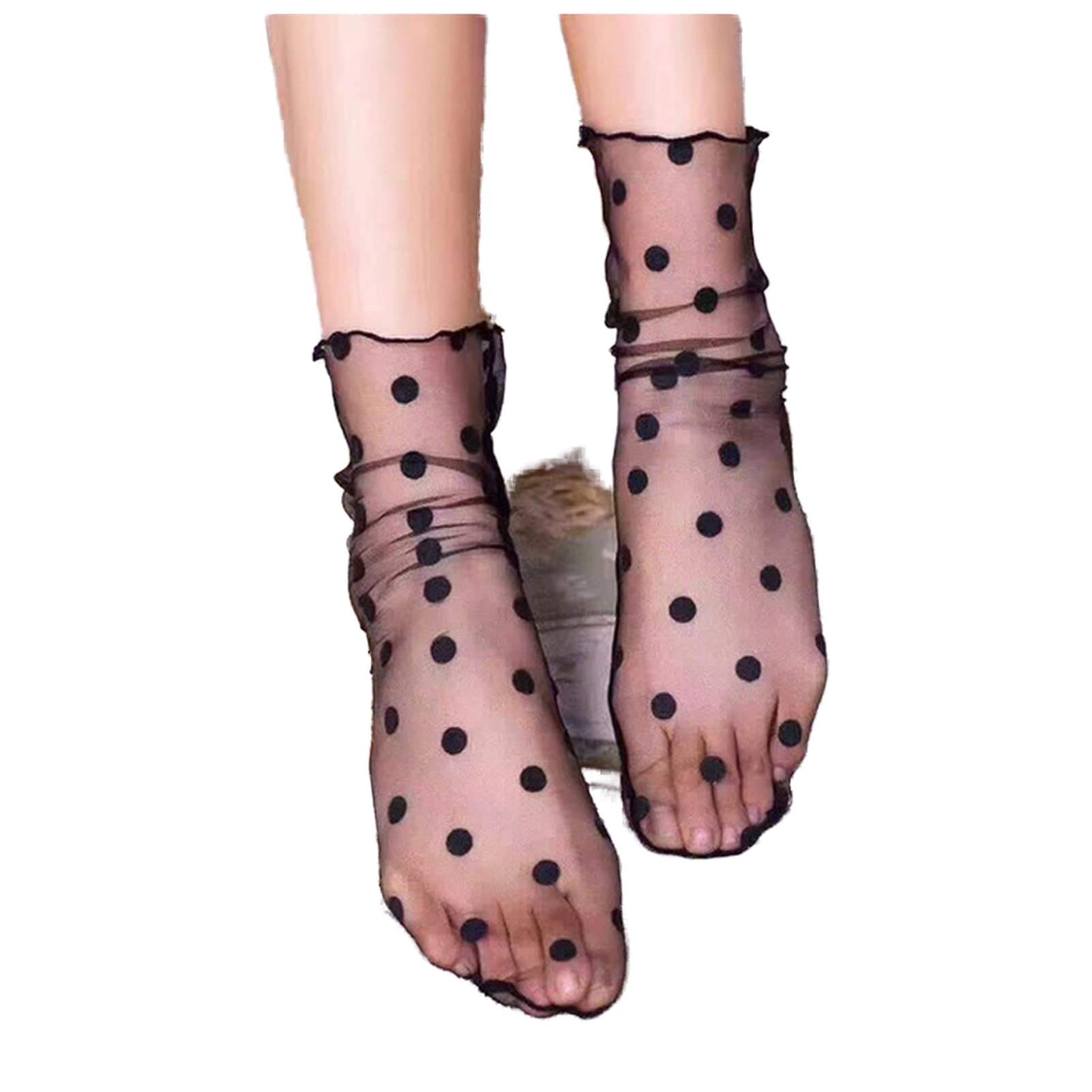 FnnEmg Lace Ankle Socks 5/3Pair Black Lace Socks for Women Girls Summer Fish Net Short Mesh Thin Fishnet Ankle Sox Fashion Nylon Ultrathin Sock Short Stockings (Color : Dot, Size : 5pair)