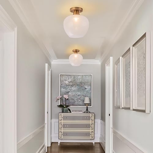 Miniatura 3 de Lámpara de techo de vidrio semiempotrada de 9 pulgadas, textura de nube, pantalla abierta, moderna, dorada, para pasillo, entrada, vestíbulo, baño,