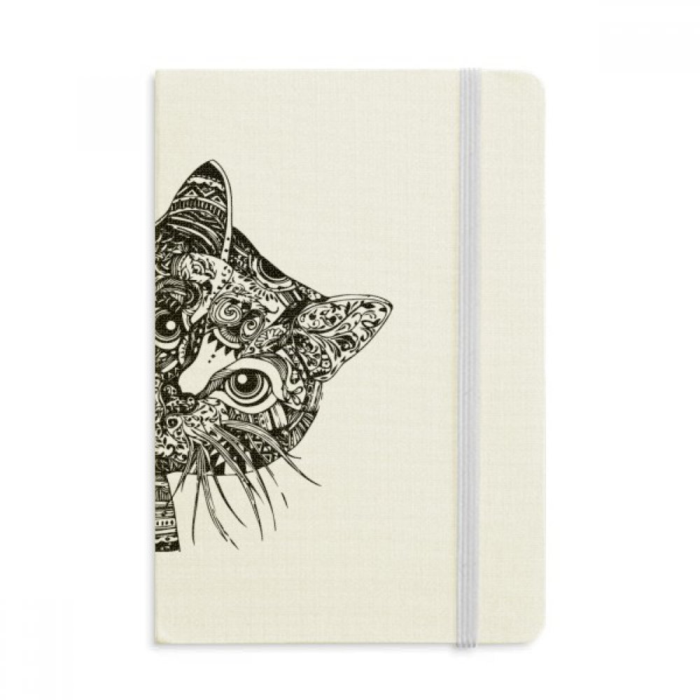 DIYthinkerLine Drawing Black Cat Head Animal Notebook Fabric Hard Cover Classic Journal Diary A5 A5 (144 X 210mm) Multicolor