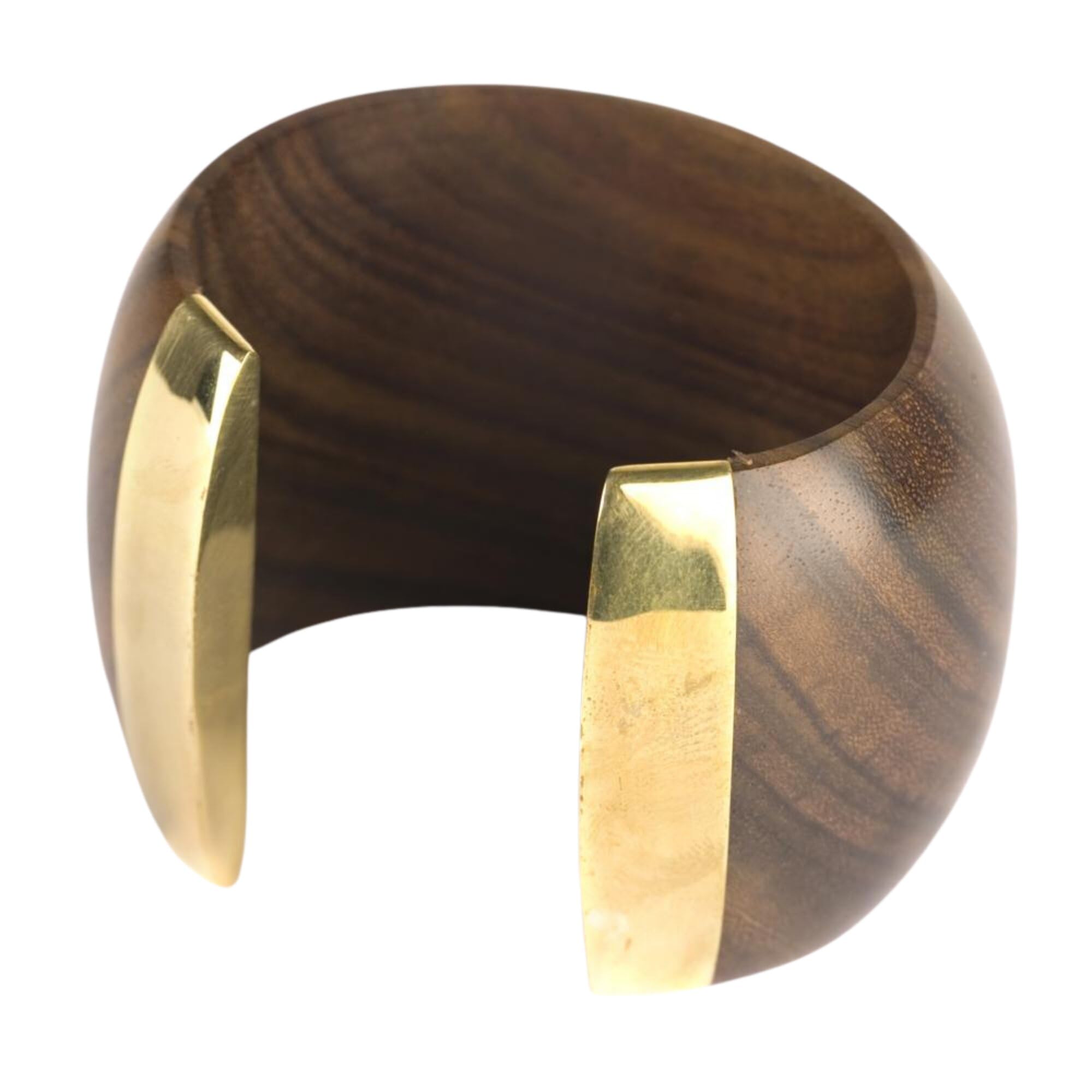 81stgeneration Klobiger Holzarmreif mit Goldfarbenen Messingenden | Breiter Armreif aus Holz für Damen | Erdiger Boho Tribal Statement Schmuck | Boho-armband in Kräftigem Braun