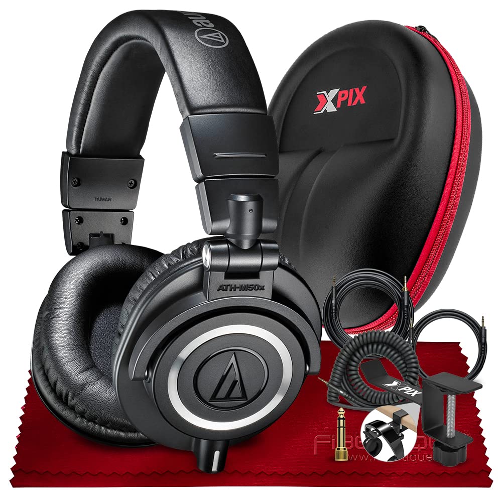 Audio-Technica ATH-M50x Professional Monitor Headphones (Black) w/Frequency Range of 15Hz to 28kHz, 